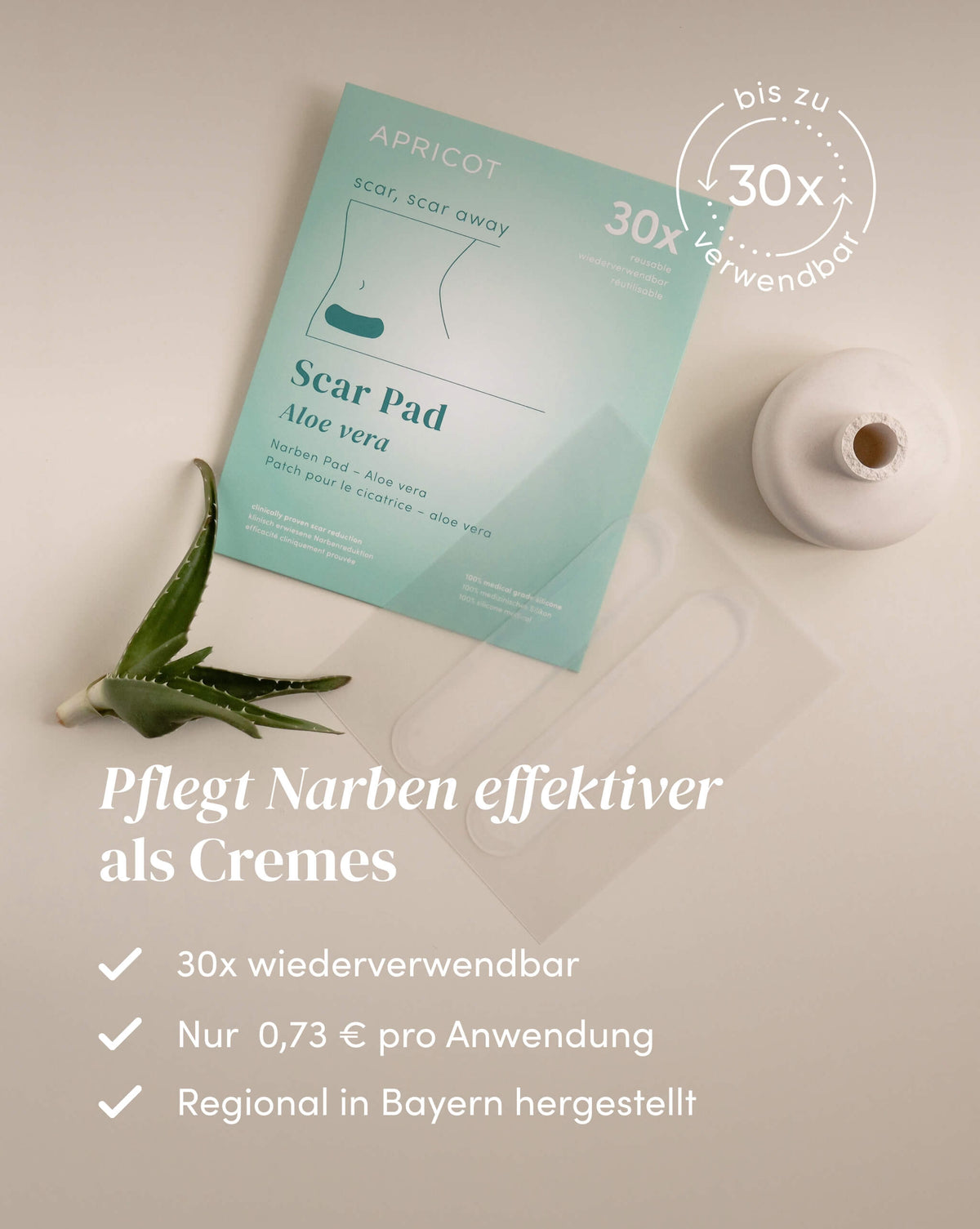 Wiederverwendbare APRICOT Silikon-Narben Pads mit Aloe vera, bis zu 30 Anwendungen