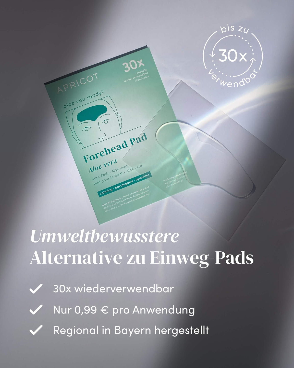 Wiederverwendbares APRICOT Silikon-Stirn Pad mit Aloe vera, bis zu 30 Anwendungen