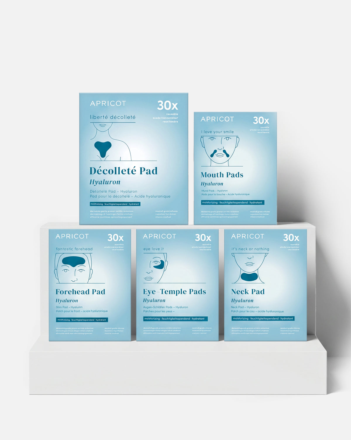 APRICOT Beauty-Set bestehend aus Hyaluron Dekolleté Pad, Hyaluron Mund Pads, Hyaluron Stirn Pad, Hyaluron Augenpads und Hyaluron Hals Pad