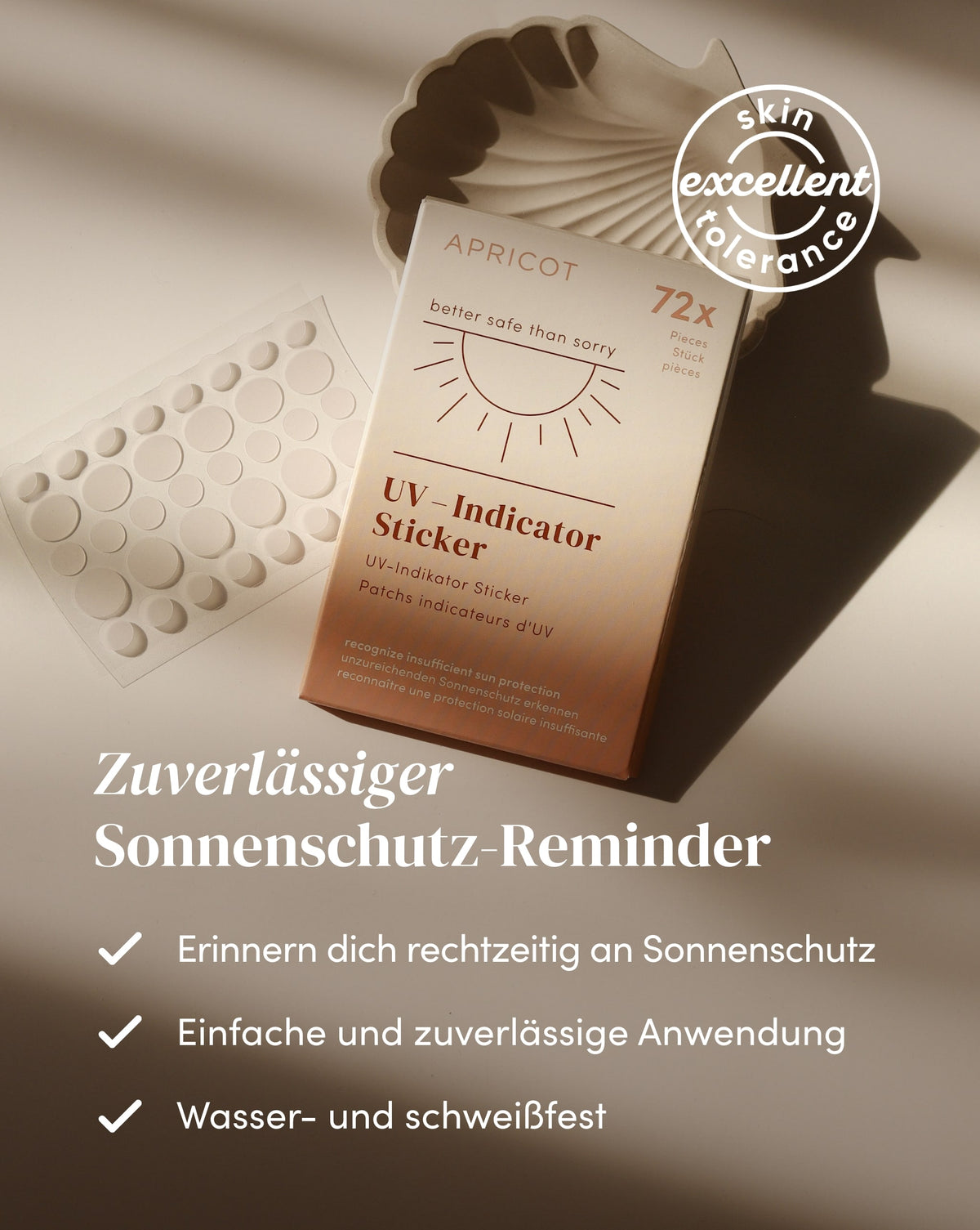 72 Stück UV-indicator Sticker als zuverlässiger Sonnenschutz-Reminder, einfache und zuverlässige Anwendung sowie Wasser- und Schweißfest