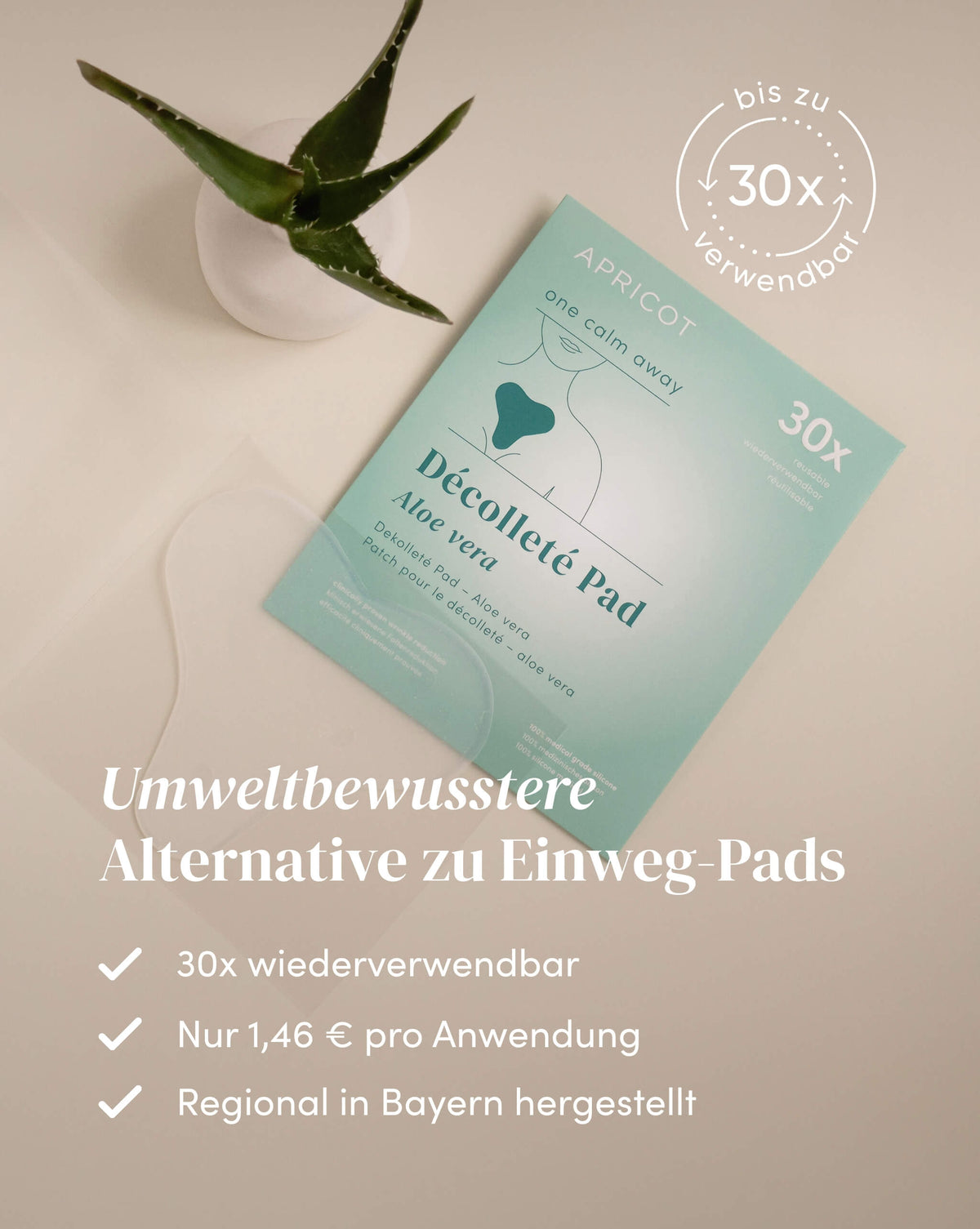 Wiederverwendbares APRICOT Silikon-Dekolleté Pad mit Aloe vera, bis zu 30 Anwendungen