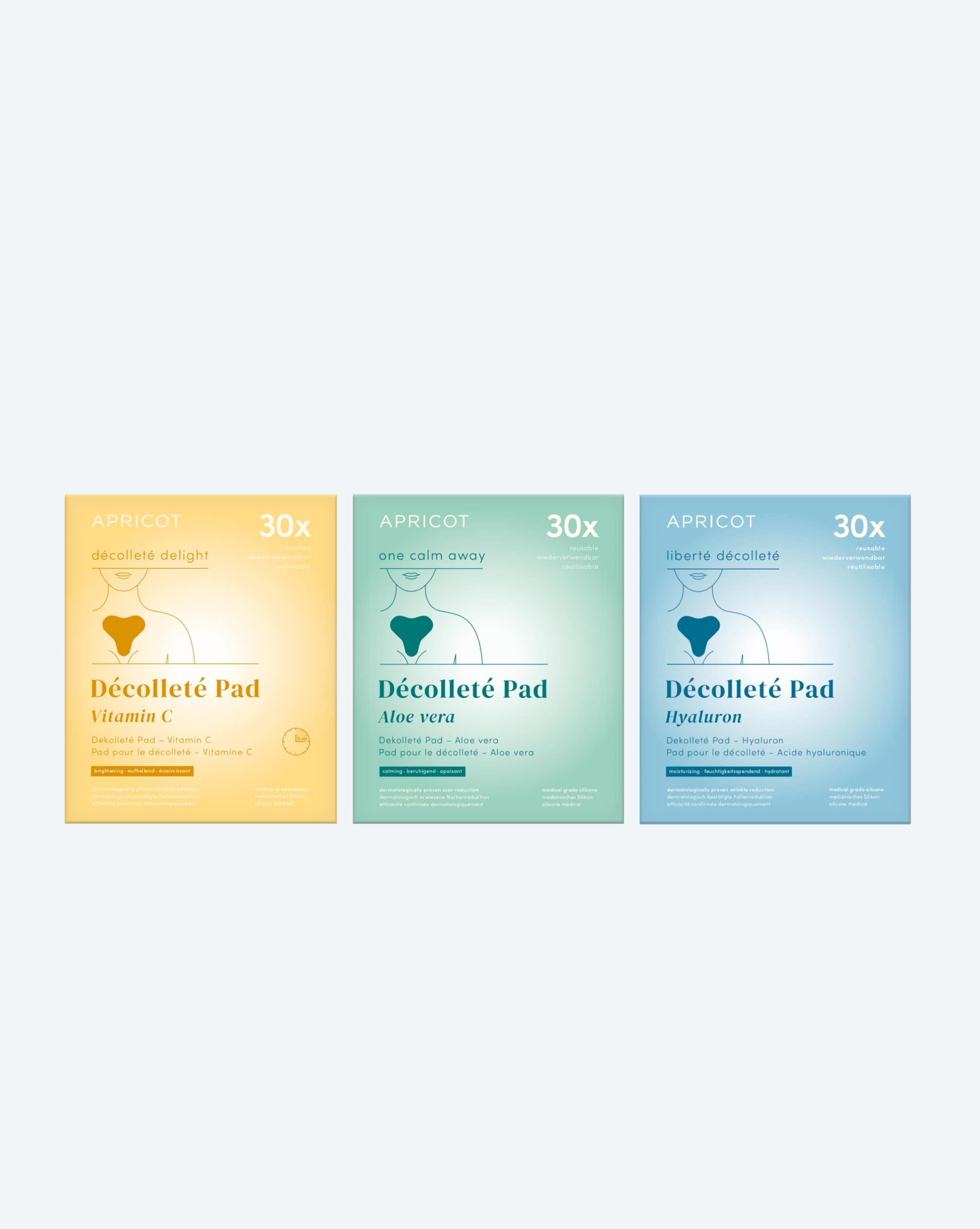 APRICOT Beauty-Set bestehend aus Vitamin C Dekolleté Pad, Aloe vera Dekolleté Pad und Hyaluron Dekolleté Pad