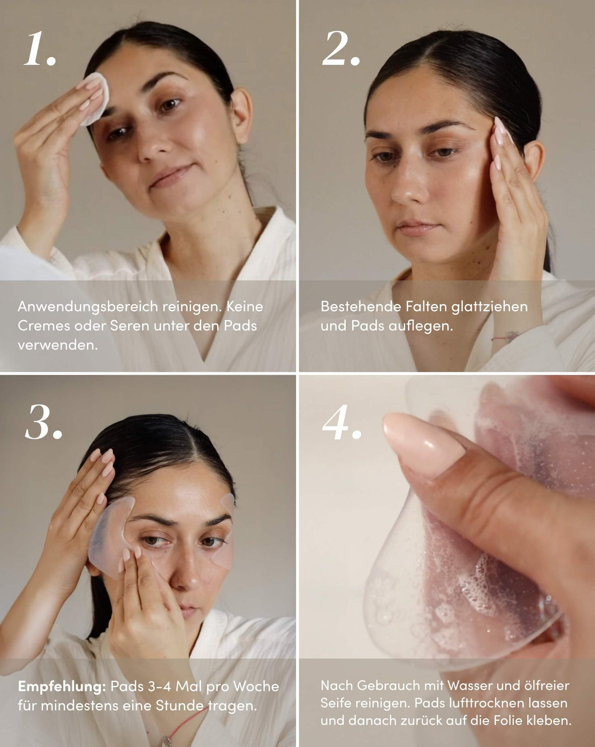 Anwendung der APRICOT Silikon-Augenpads mit Ectoin an der Augen- und Schläfenpartie