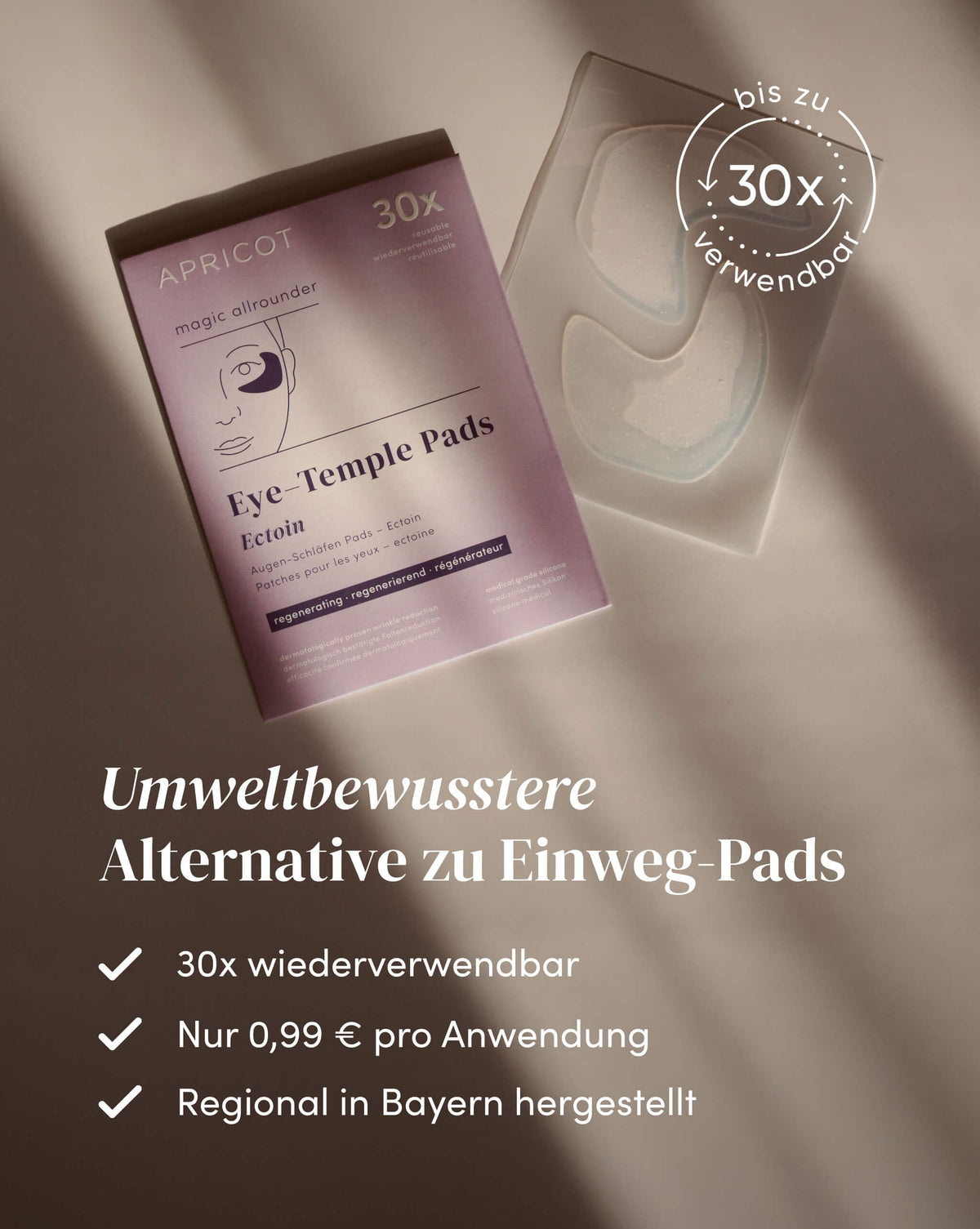 Wiederverwendbare APRICOT Silikon-Augenpads mit Ectoin, bis zu 30 Anwendungen