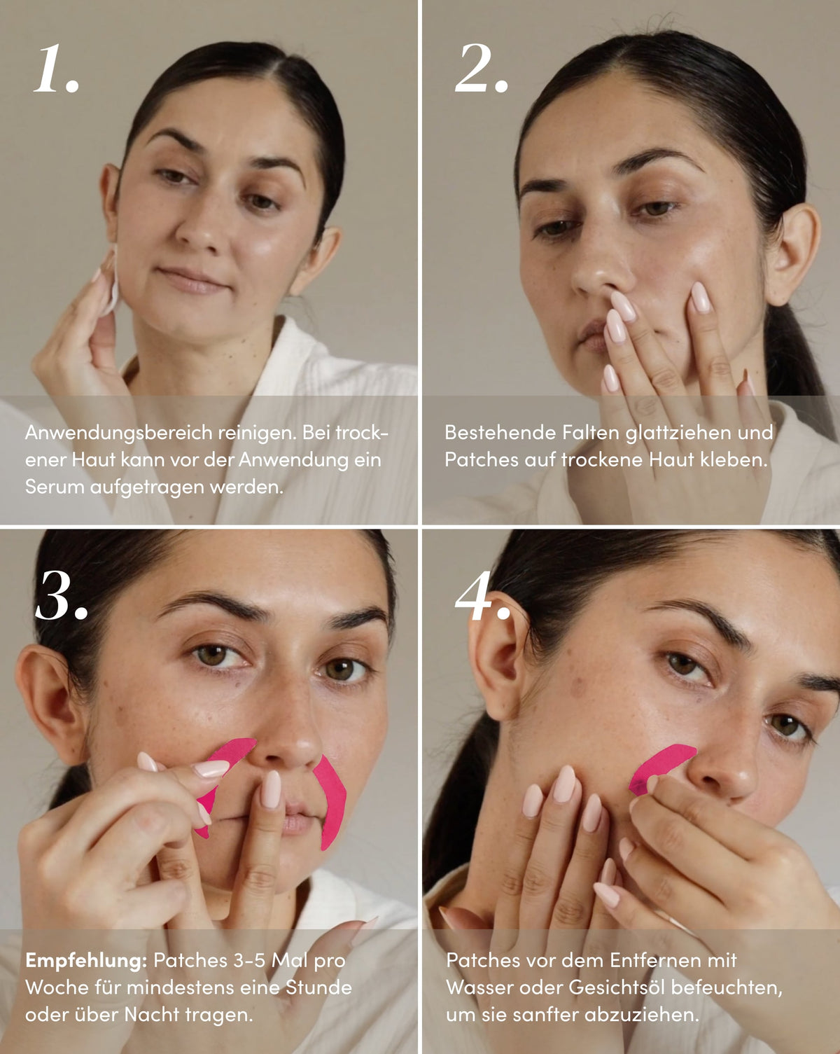Anwendung der APRICOT Mund Patches mit Panthenol an der Mundpartie